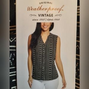 Weatherproof Vintage Black & White Patterned Button Down Sleeveless Blouse Top L